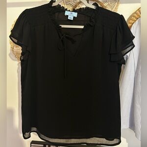 CeCe Black Ruffled Blouse